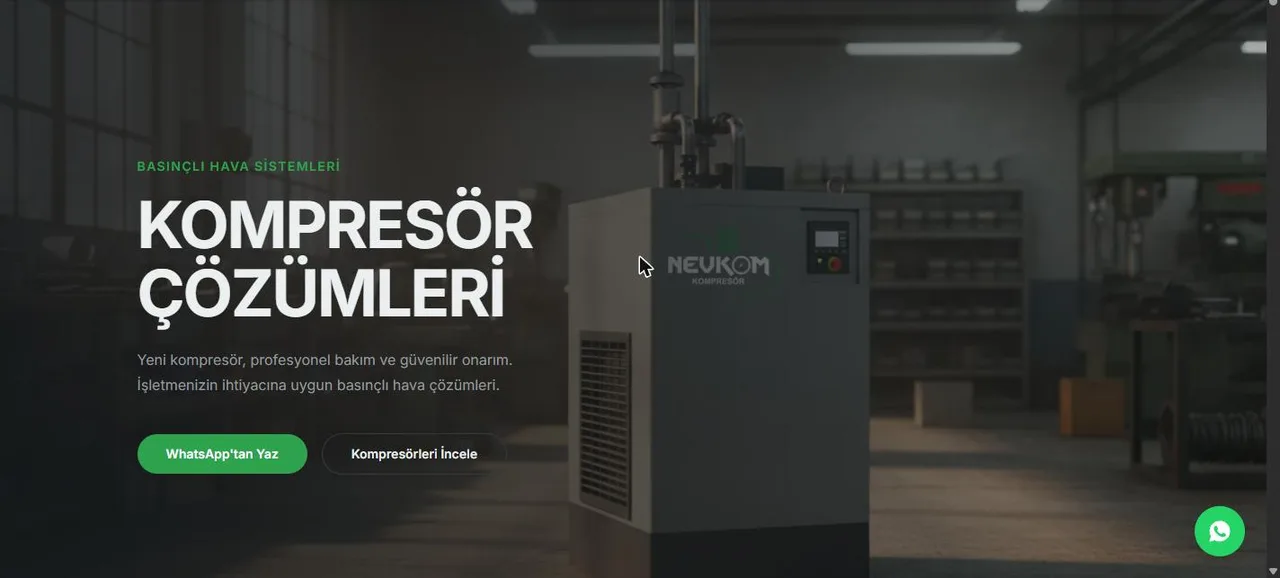 Nevkom Kompresör ana sayfa ekran görüntüsü